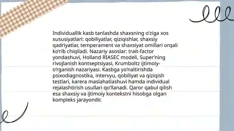 Individuallik kasb tanlash va kasbga yoʻnaltirish 3