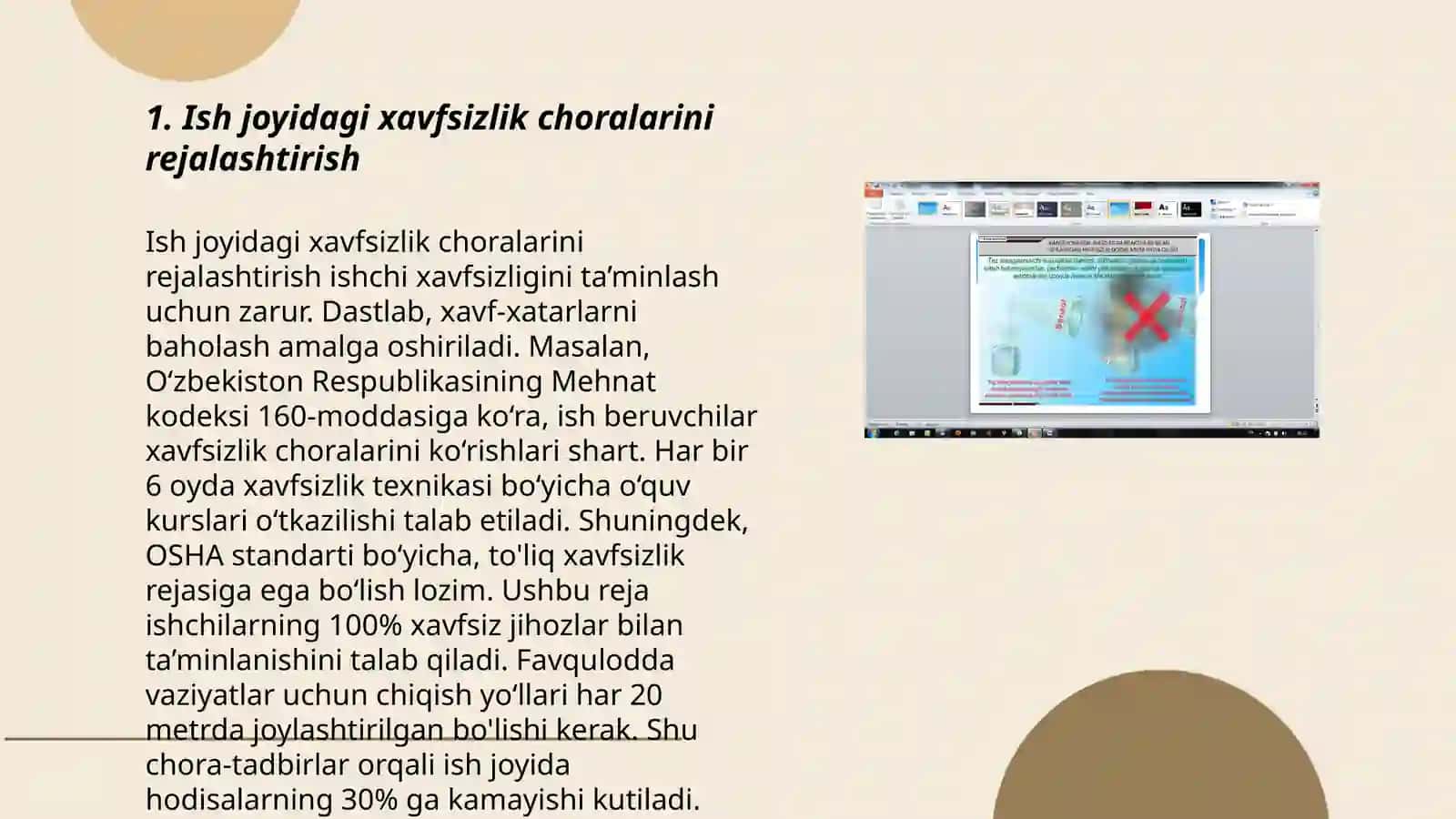 Mehnatni muhofaza qilish. Ish joyidagi xavfsizlik va sog'liqni saqlash talablariga rioya qilish 3