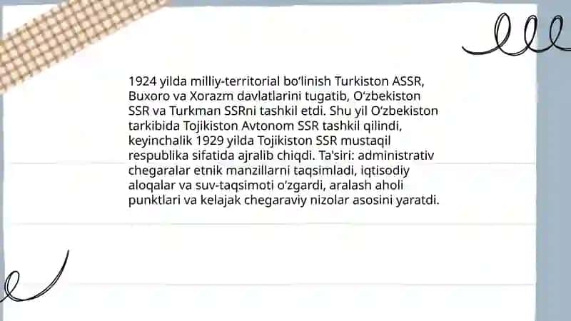 Sovet davrida Oʻzbekiston Qozogʻiston va Tojikiston chegarasining oʻzgarishlari 3