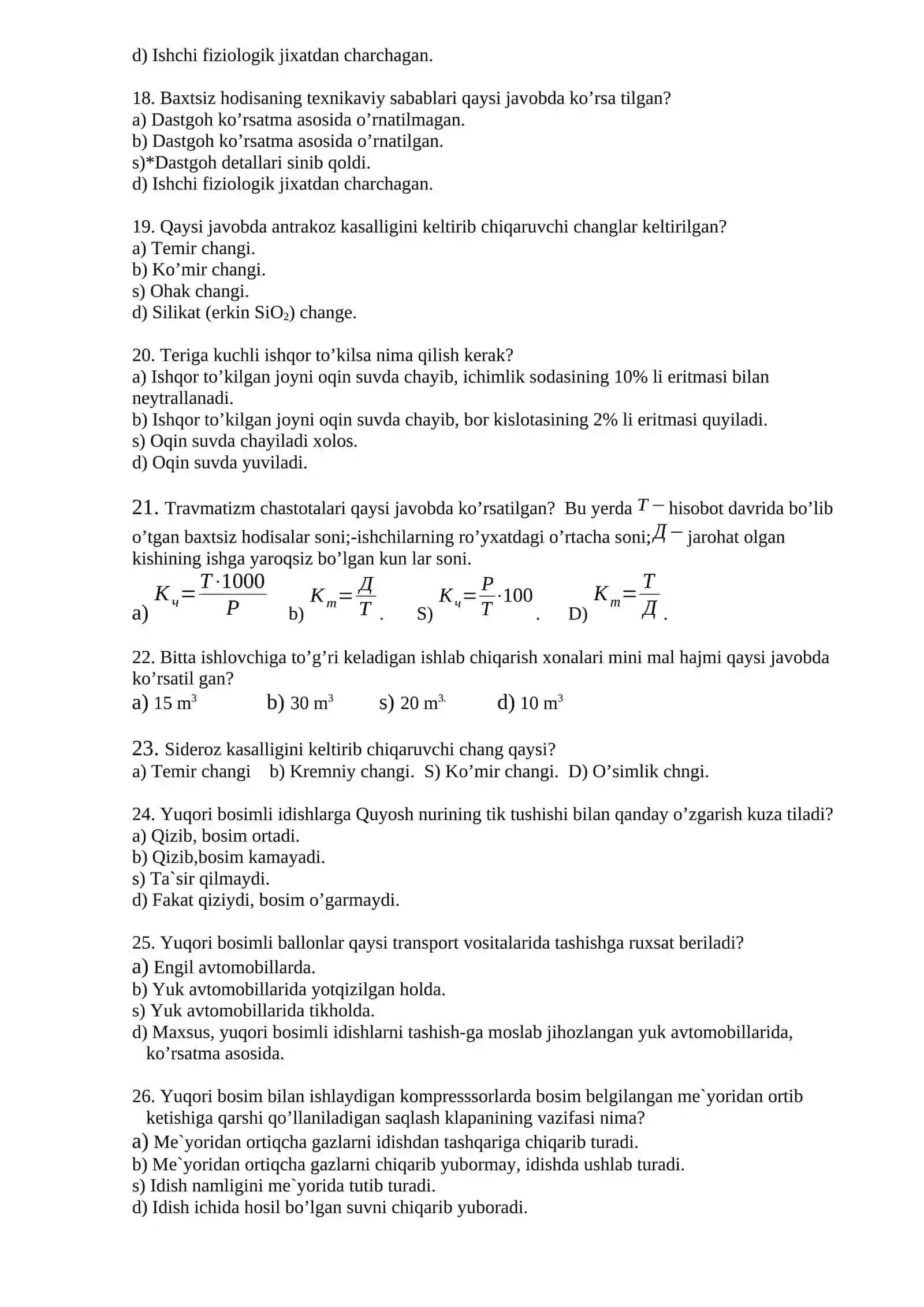 Mehnat muhofazasi va xavfsizlik texnikasi fanidan testlar 3