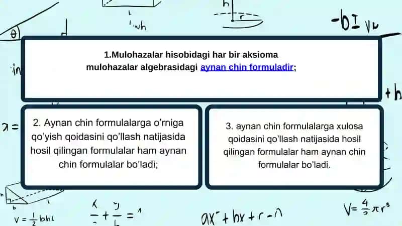 Mulohazalar algebrasining umum qiymatli formulalari 3