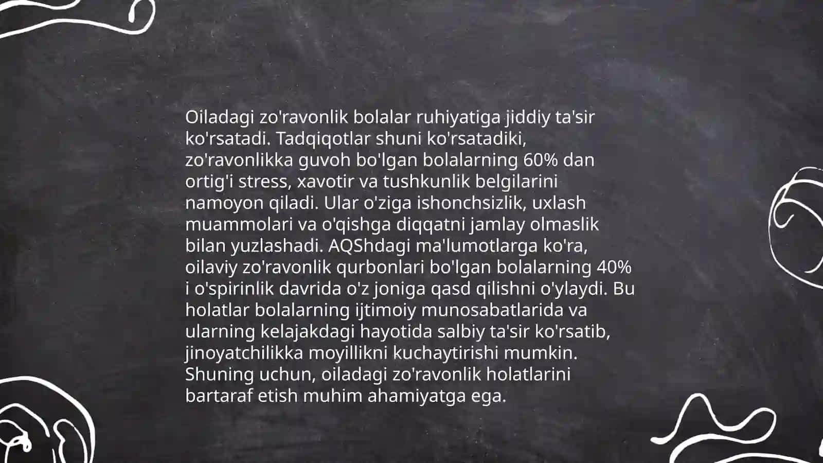 Oilada bolaga ruxiy va jismoniy tazik xulq og‘ishishining omili 3