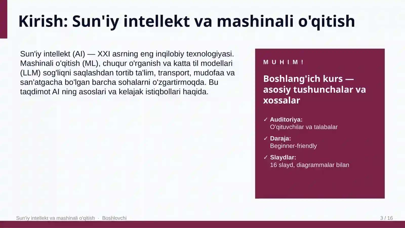 Sun'iy intellekt va mashinali o'qitish 3