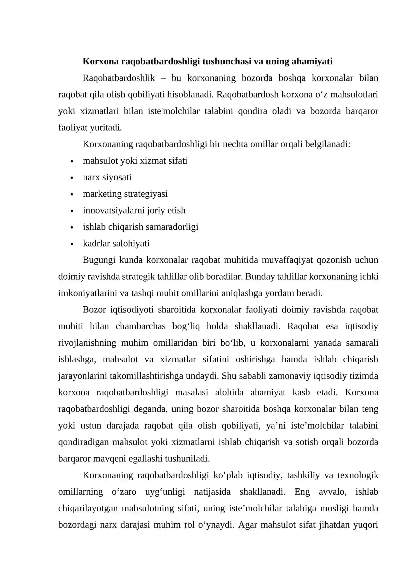 KORXONA RAQOBAT MAVQEINING ZAIF VA KUCHLI JIHATLARINING TAHLILI 3