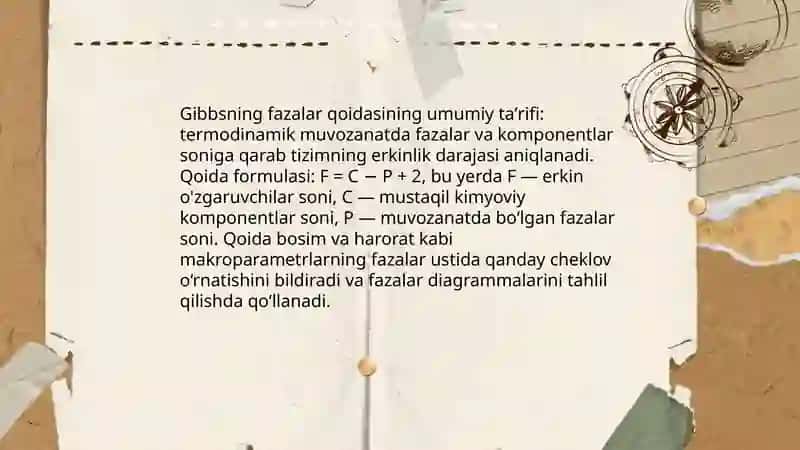 Gibbsning fazalar qoidasi 3