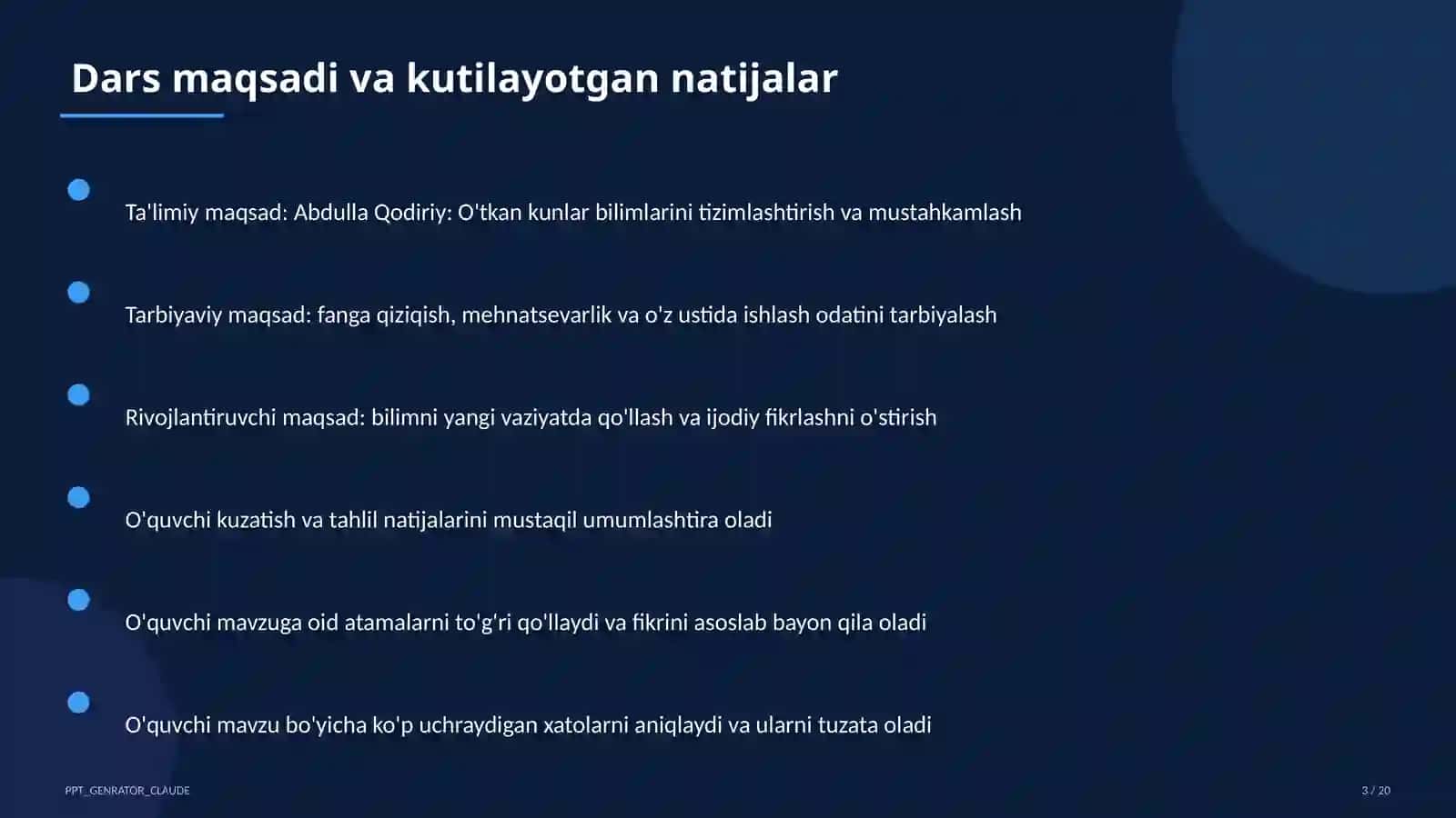 Abdulla Qodiriy: O'tkan kunlar (9-sinf) 3