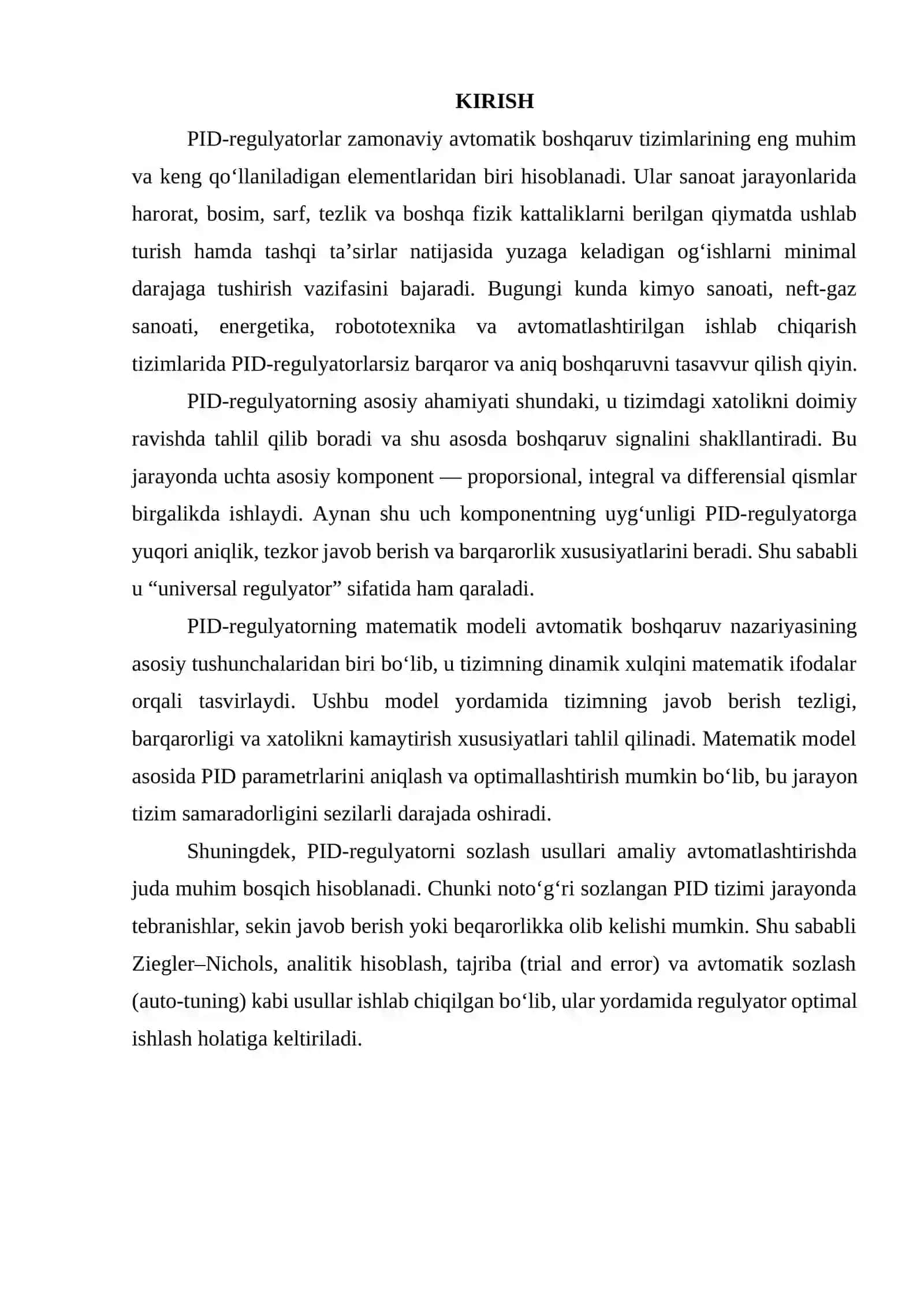 PID-regulyator matematik modeli va sozlash usullari 3