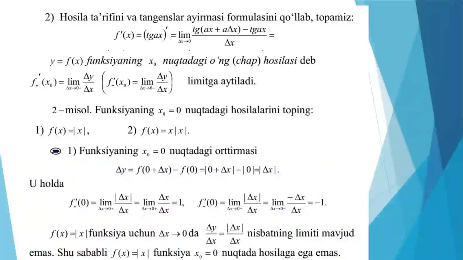 Funksiya hosilasi. elementar funksiyalarning hosilalari 3