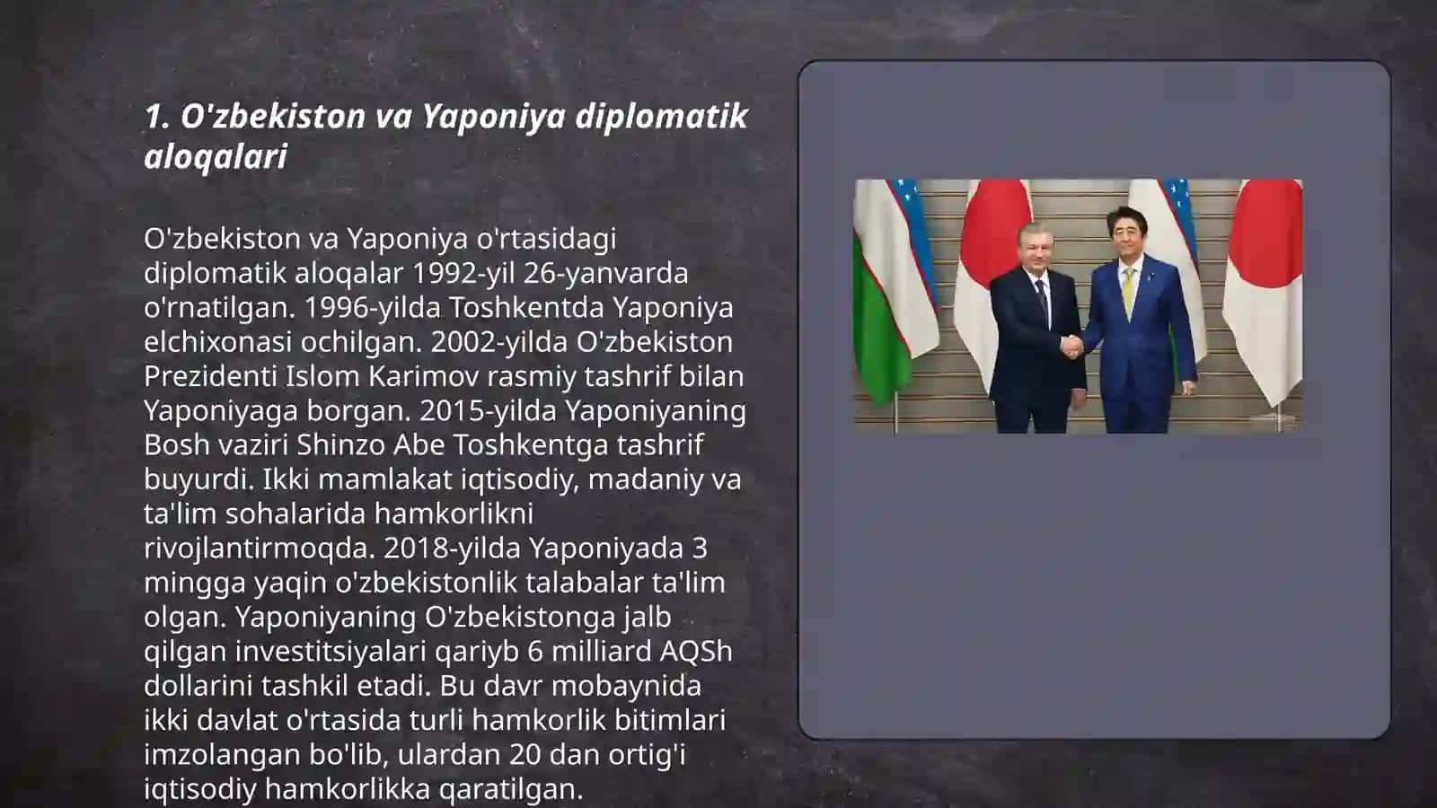 O'zbekiston va Yaponiya xalqaro munosabatlari 3