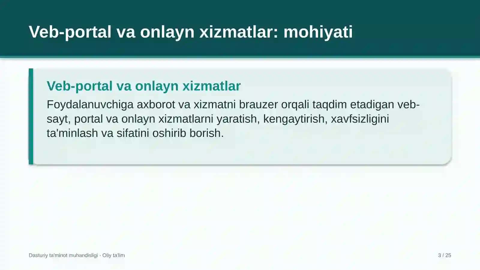 DASTURIY TA'MINOT MUHANDISLIGI · OLIY TA'LIM 3