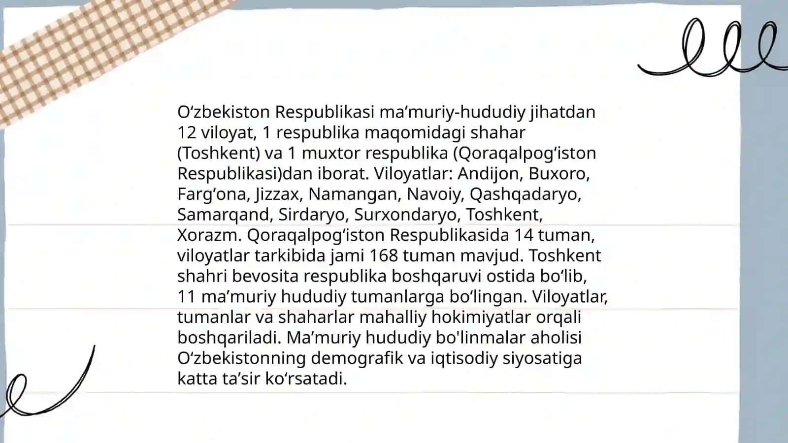Oʻzbekiston respublikasining maʼmuriy hududiy davlat tuzilishi 3