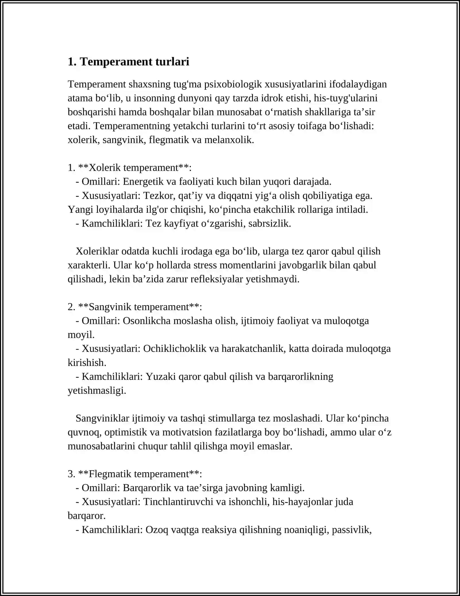 TEMPERAMENT. TEMPERAMENT XUSUSIYATLARI 3