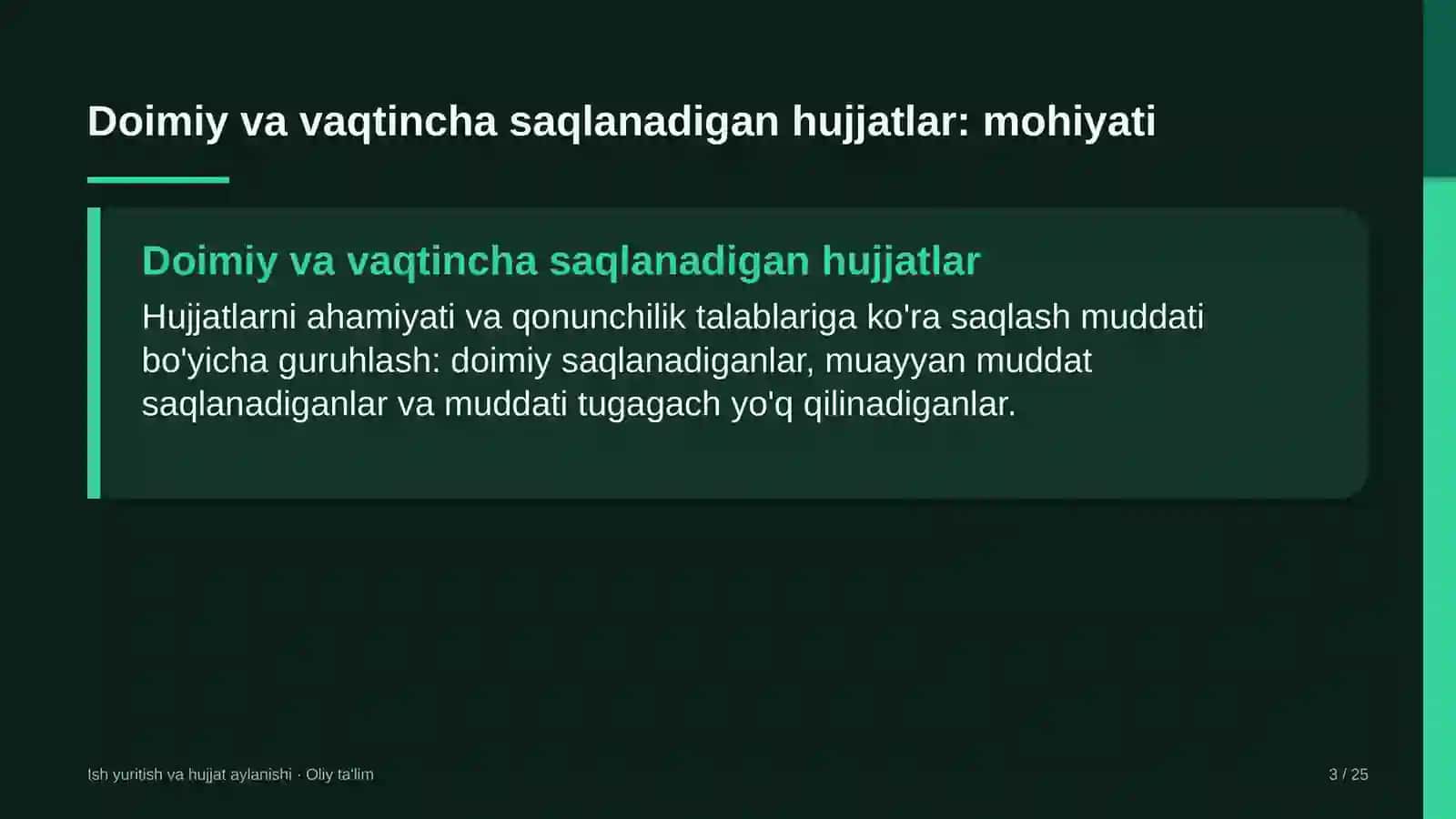 valyuta birjasida doimiy va vaqtincha saqlanadigan hujjatlarni ajratish 7963 3