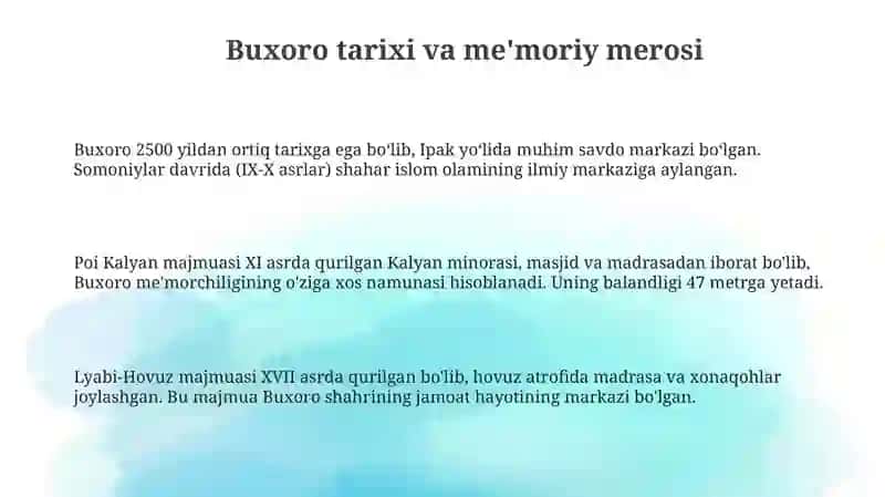 Buxoro shahri va tarixiy obidalari 3