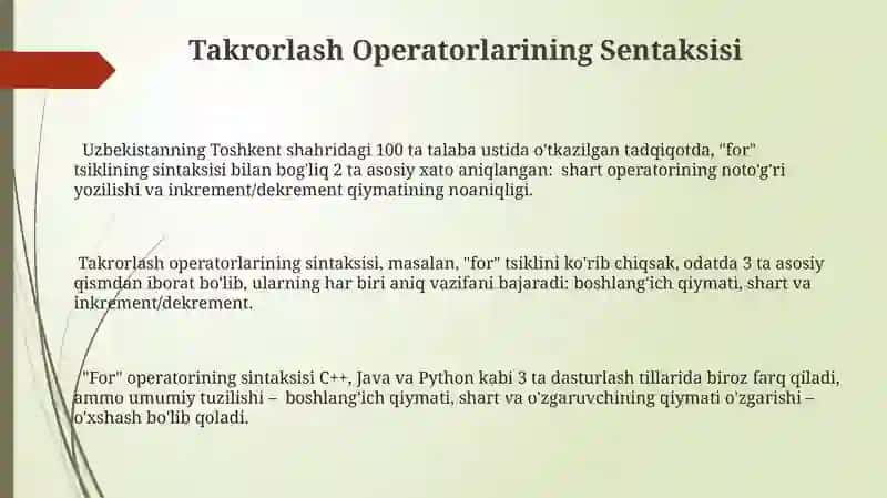 Takrorlash Operatorlari 3