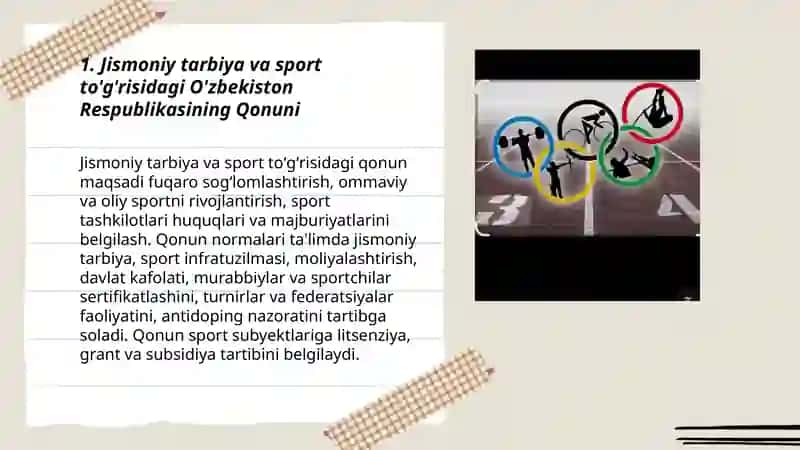 Jismoniy tarbiya va sport togʻrisidagi me'yoriy hujjatlar 3