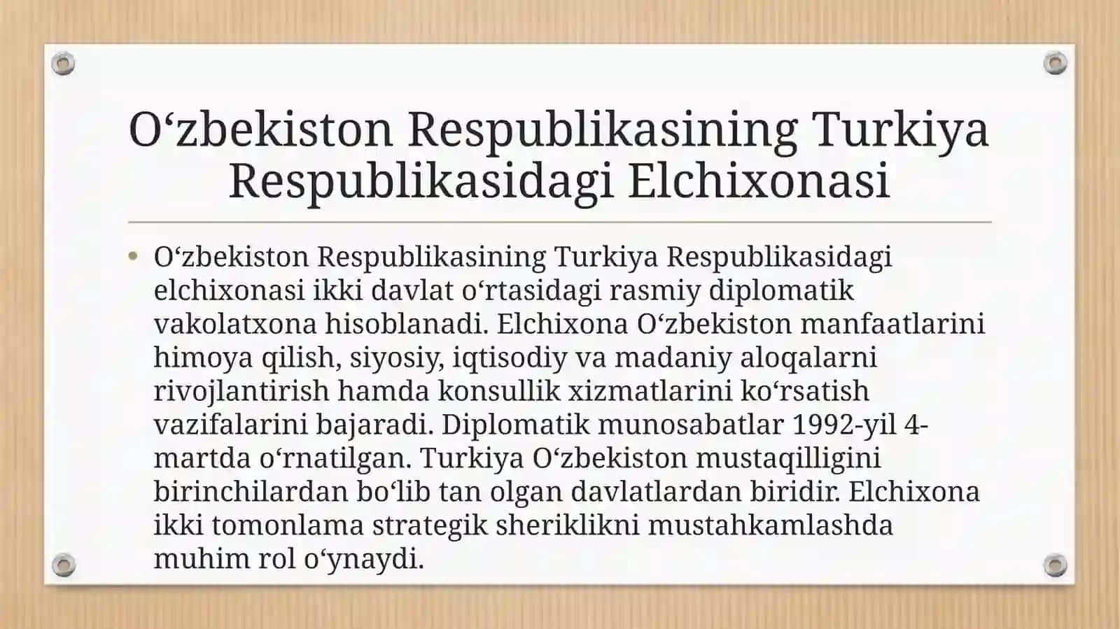 O`zbekiston Respublikasining Turkiya Respublikasidagi Elchixonasi 3