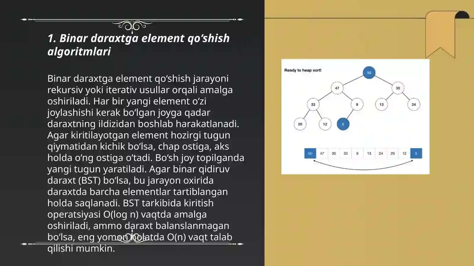 Binar daraxtga element qo‘shish, element o‘chirish va qidiruv algoritmlari 3