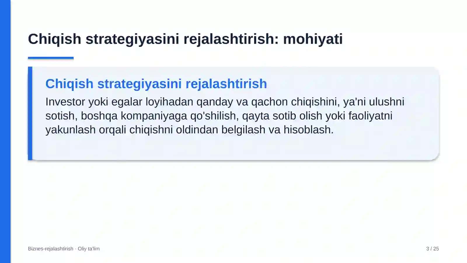 Charm-poyabzal sanoatida chiqish strategiyasini rejalashtirish 3