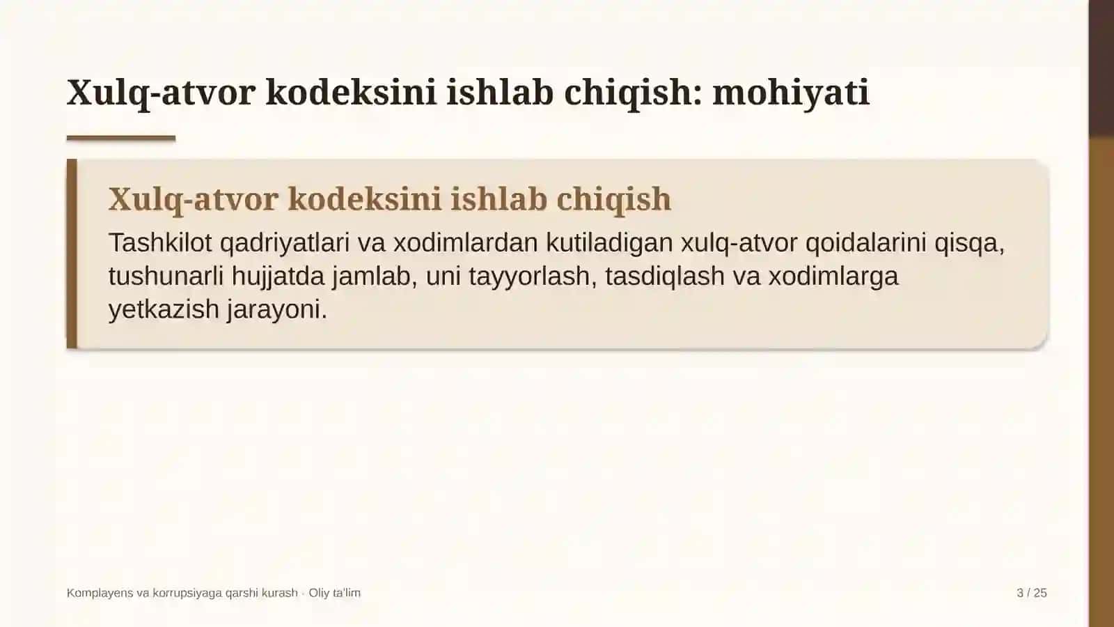 Baholash tashkilotlarida xulq-atvor kodeksini ishlab chiqish 3