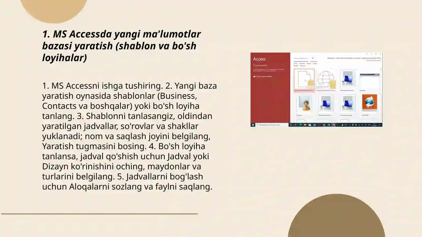 Ma'lumotlar bazasini yaratish MS Access dasturida 3