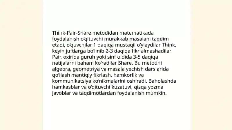 Think-Pair-Share metodidan matematikada foydalanish 3