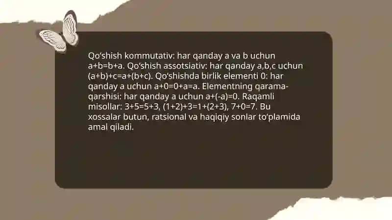 Arifmetik amallar va ularni xossalari 3