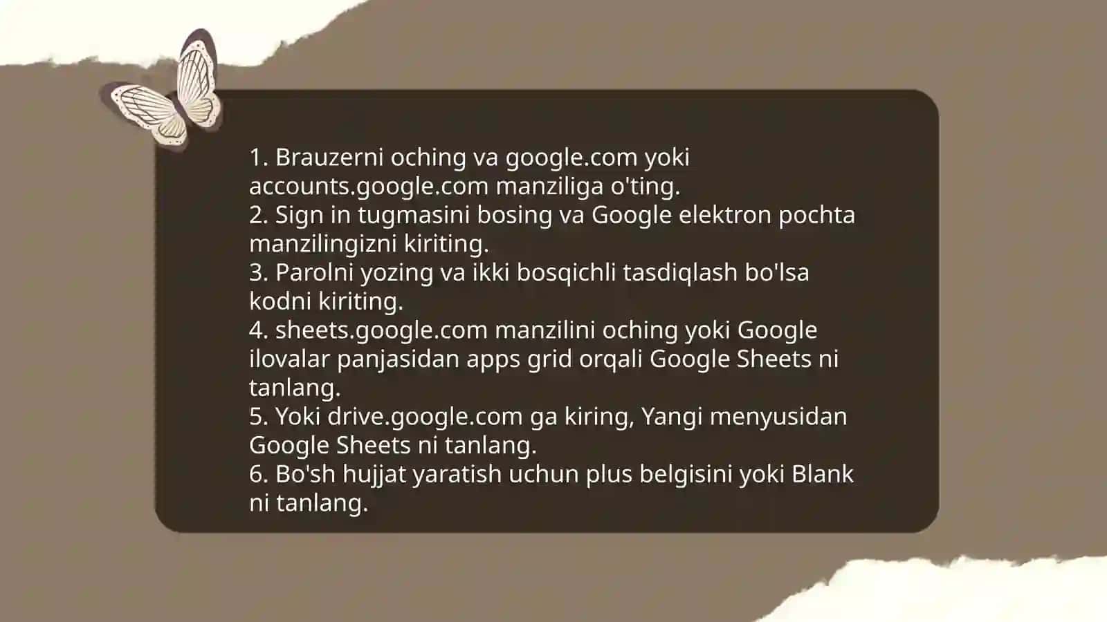 Google sheetsda Yangi hujjat yaratish 3