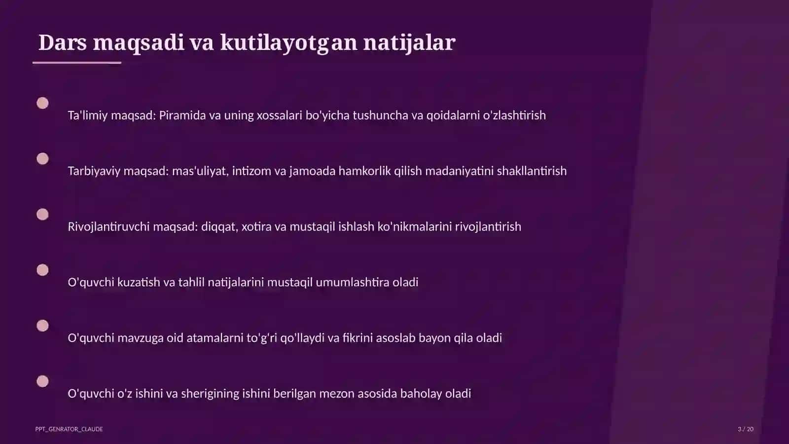 Piramida va uning xossalari (10-sinf) 3