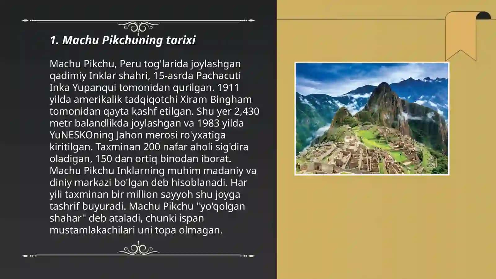 Peru davlatining Machu Pekchu obidalari 3