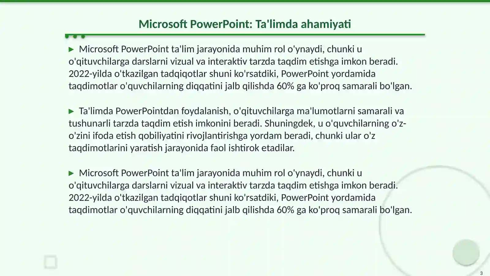 Microsoft PowerPoint yordamida dars tashkil etish 3