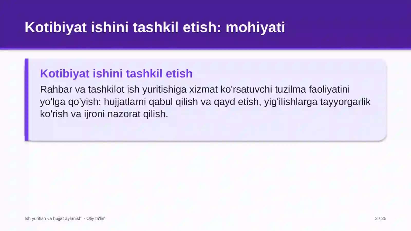 Un-yorma sanoatida kotibiyat ishini tashkil etish 3