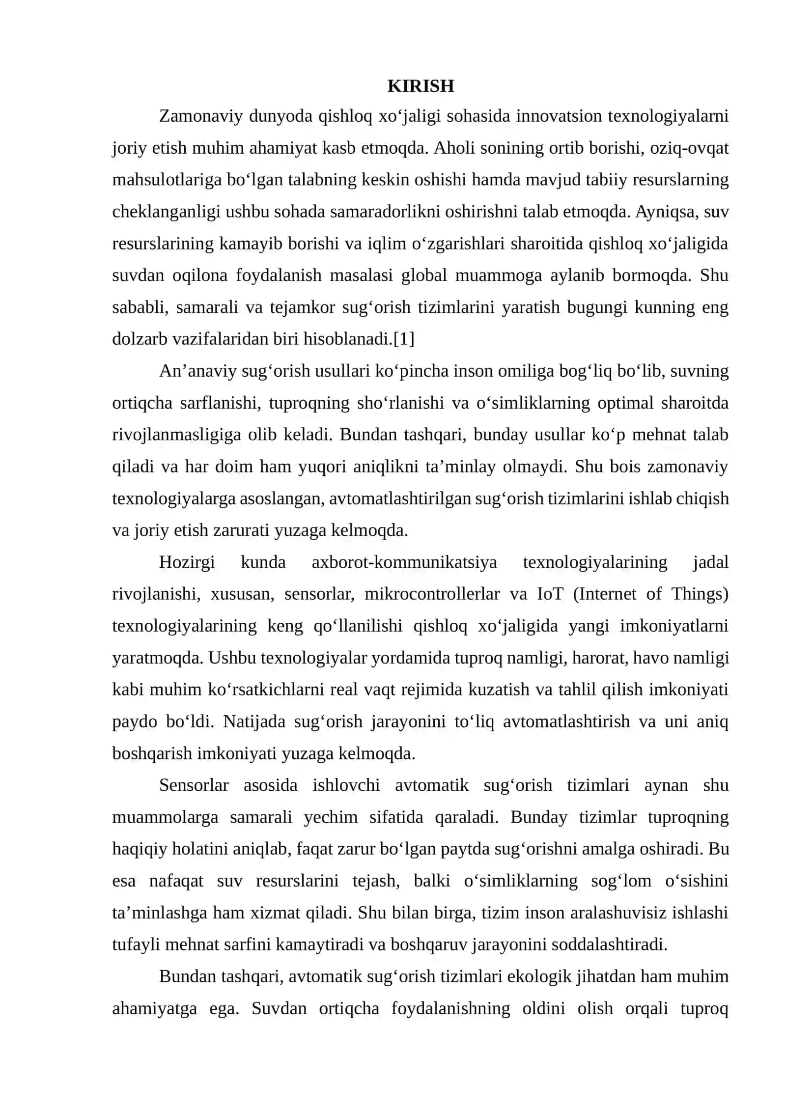 SENSORLAR ASOSIDA AVTOMATIK SUG‘ORISH TIZIMINI LOYIHALASH VA AMALIY ISHLAB CHIQISH 3