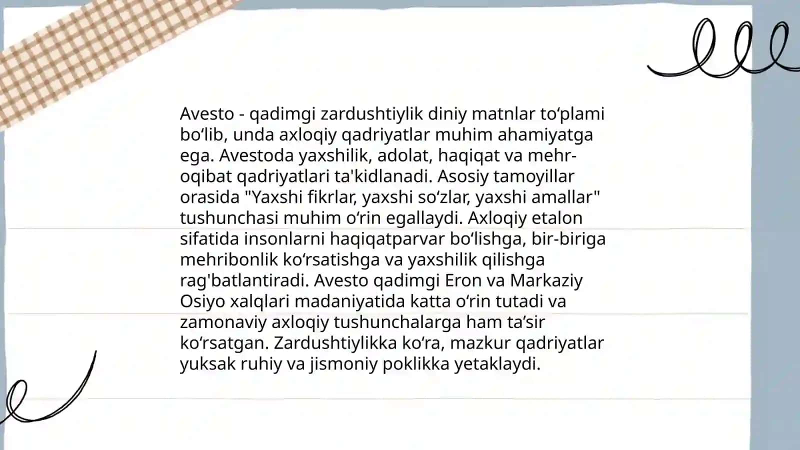 "Avesto" tarbiyaviy g'oyalar 3