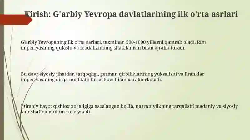 G'arbiy Yevropa davlatlarining ilk o'rta asrlari 3