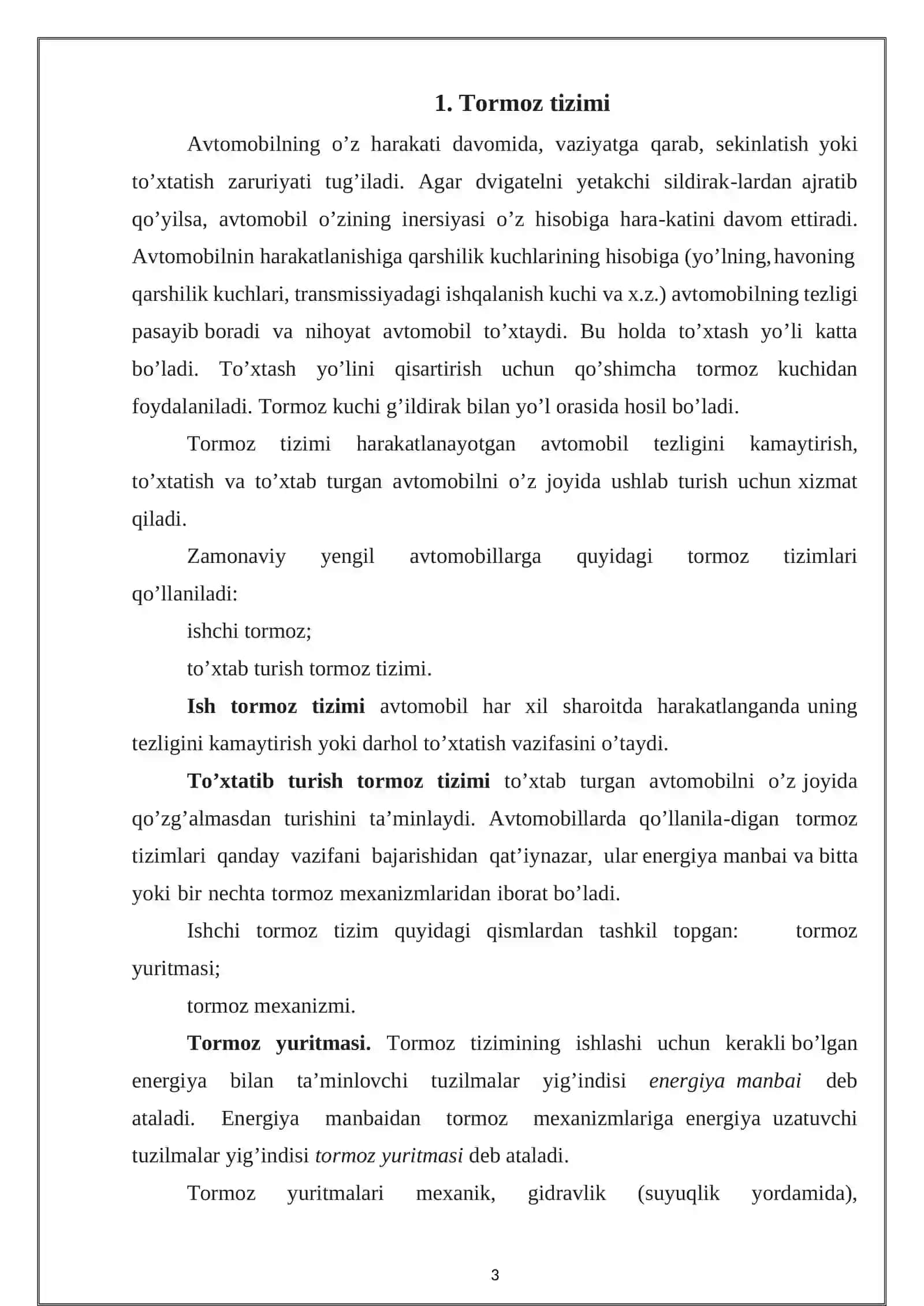 ZAMONAVIY AVTOMOBILLARNING ISHCHI TORMOZ TIZMI 3