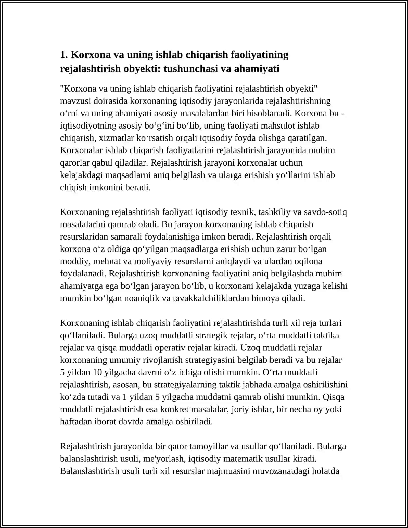 KORXONA VA UNING ISHLAB CHIQARISH FAOLIYATI REJALASHTIRISH 3