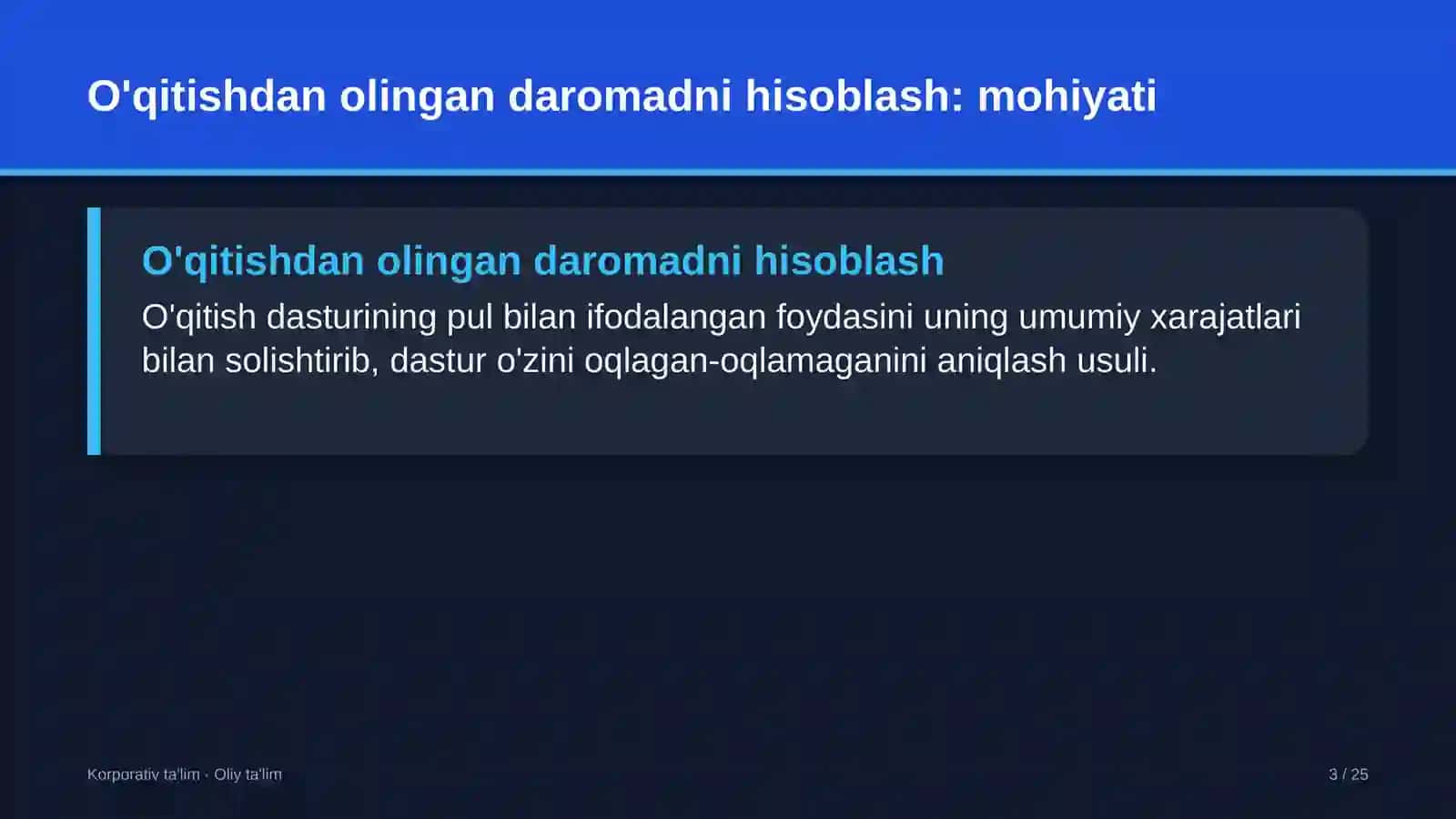 Gid-ekskursovodlik xizmatida o'qitishdan olingan daromadni hisoblash 3