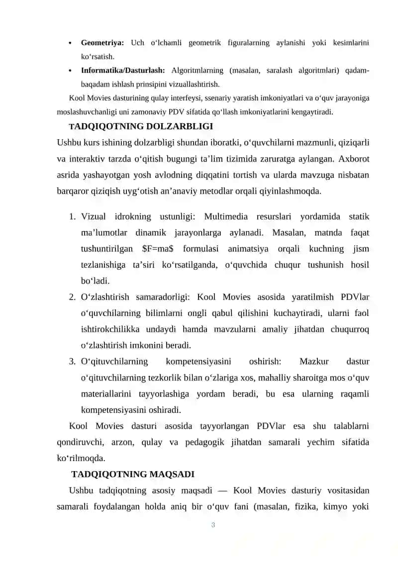 Pedagogik dasturiy vositalar yaratishda Kool Movies imkoniyatlaridan foydalanish 3