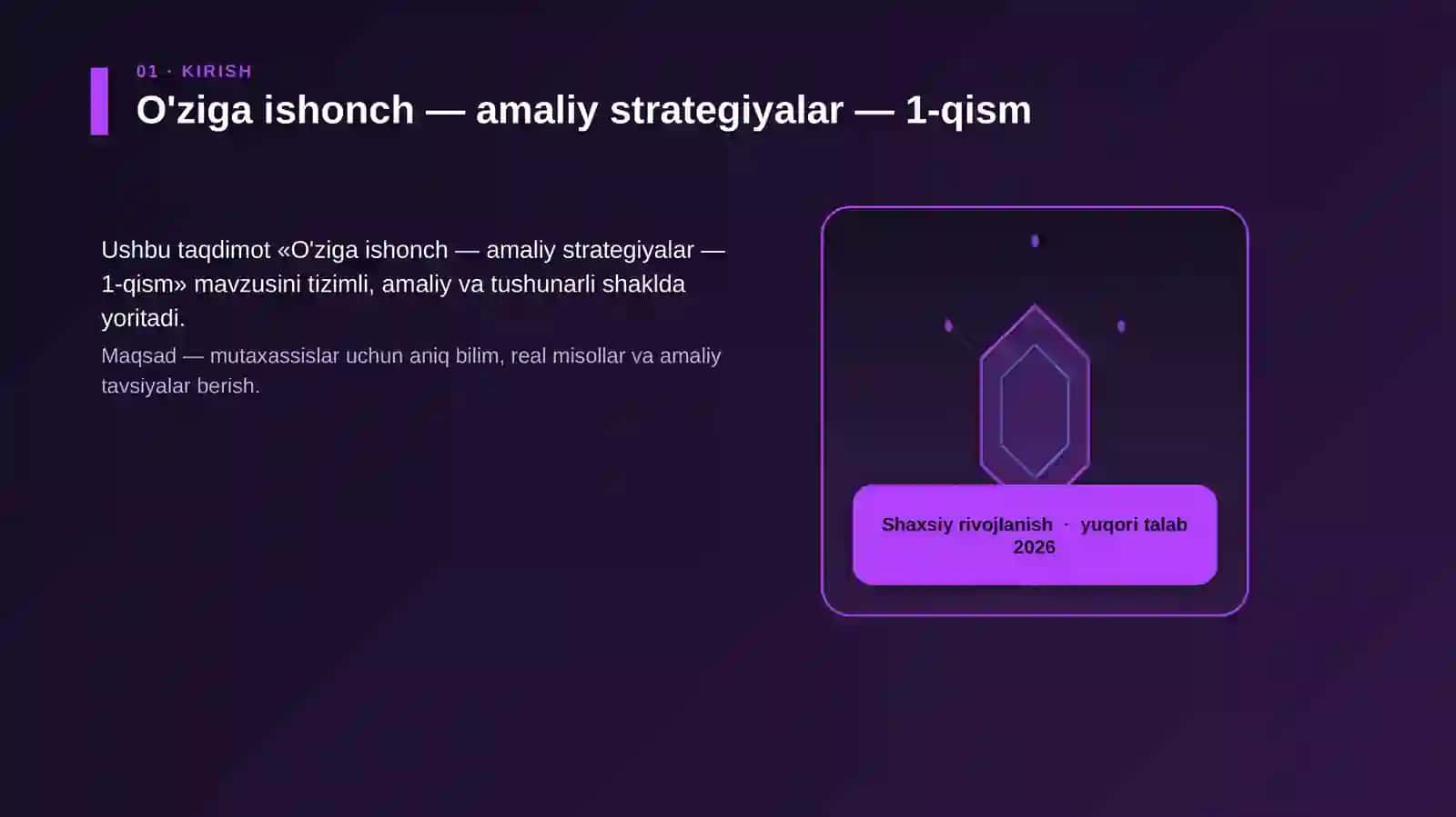 O'ziga ishonch — amaliy strategiyalar — 1-qism 3