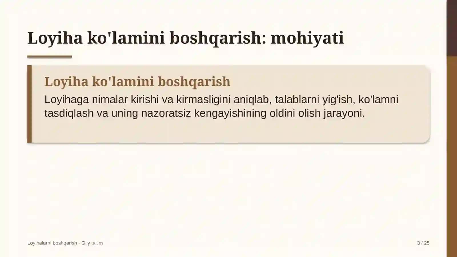 Loyihalarni boshqarish · Oliy ta'lim 3