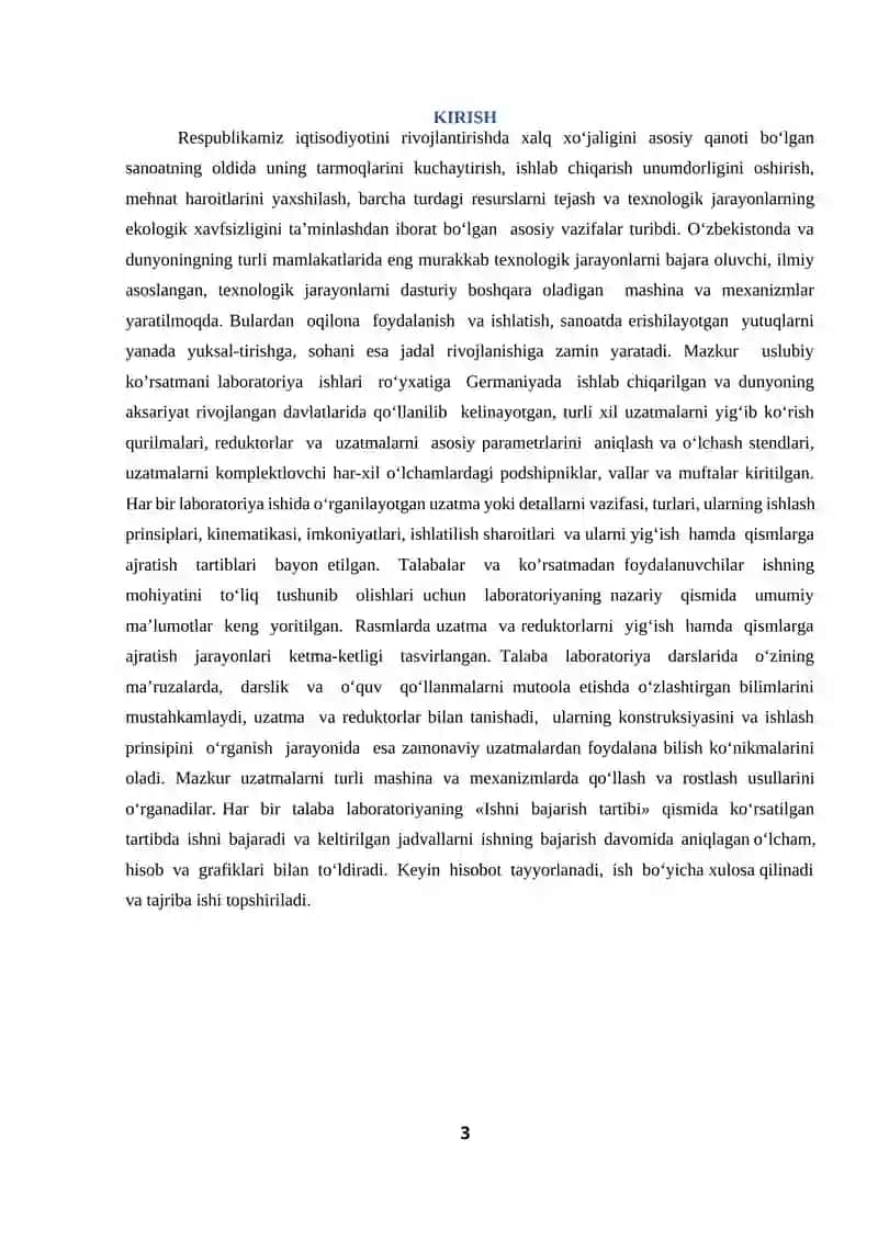 Mashina detallari fanidan laboratoriya mashg'ulotlarini bajarish uchun Uslubiy ko'rsatma 3