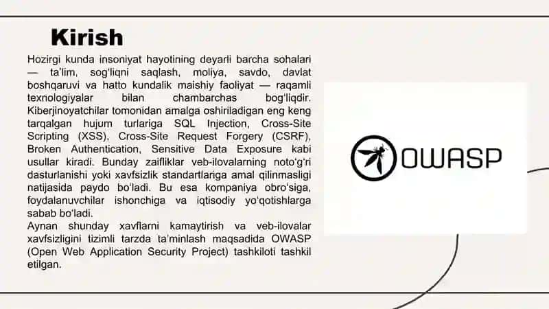OWASP tashkilot va uning faoliyat turi 3