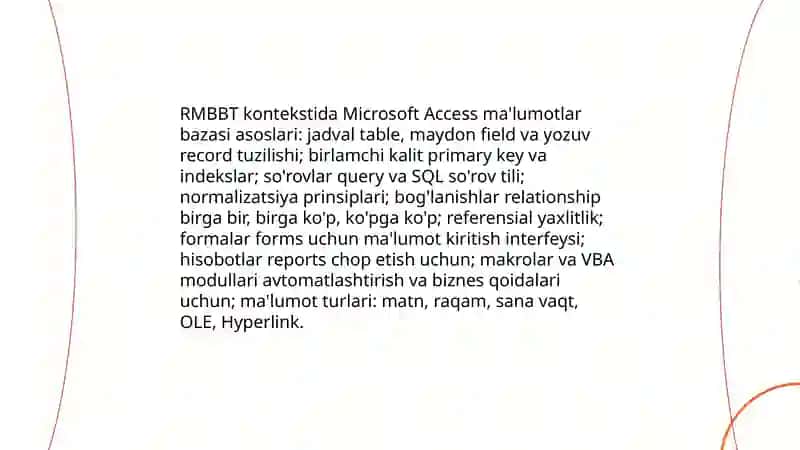 RMBBT-Microsoft Access tizimini o‘rganish 3