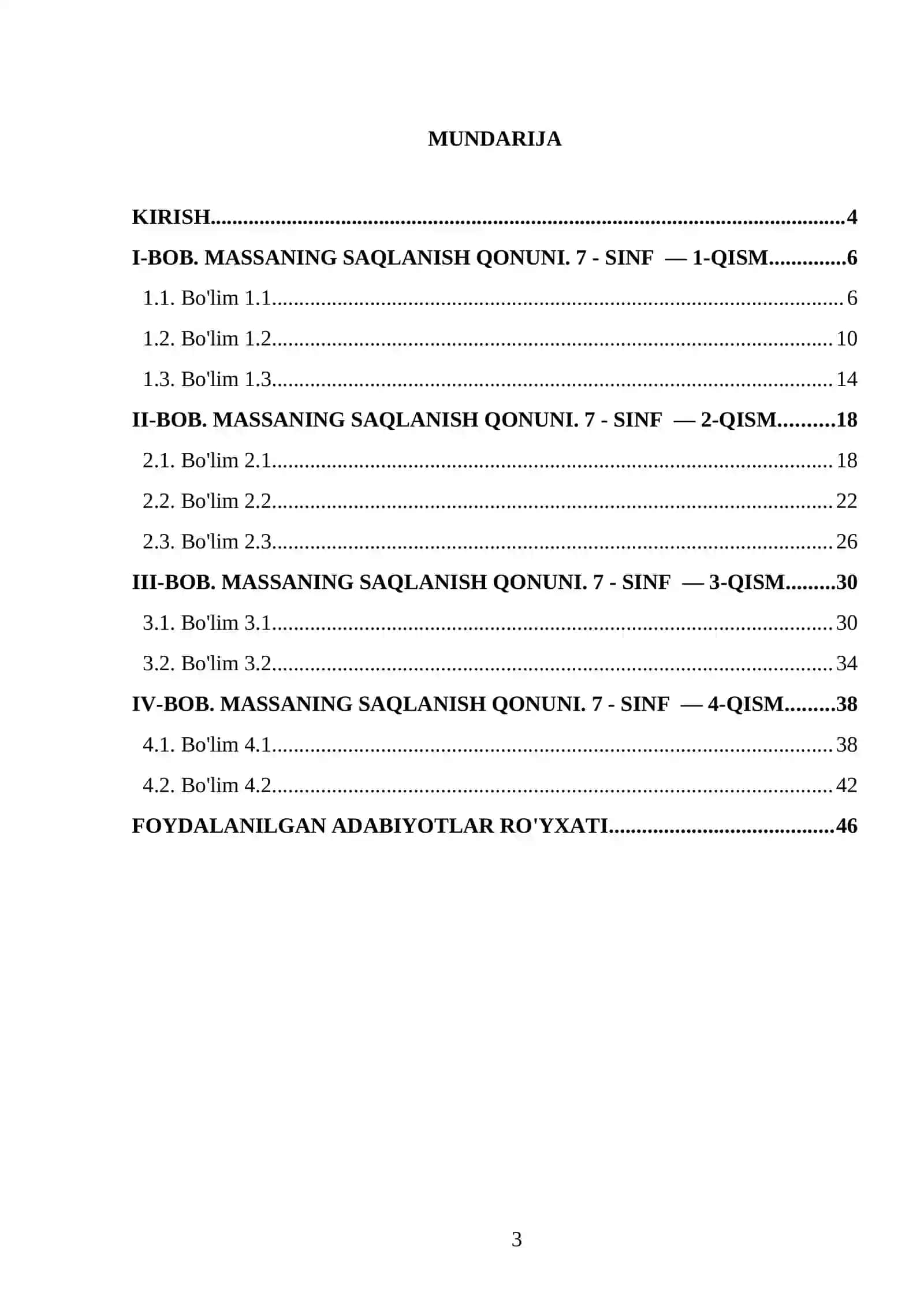 MASSANING SAQLANISH QONUNI. 7 - SINF 3