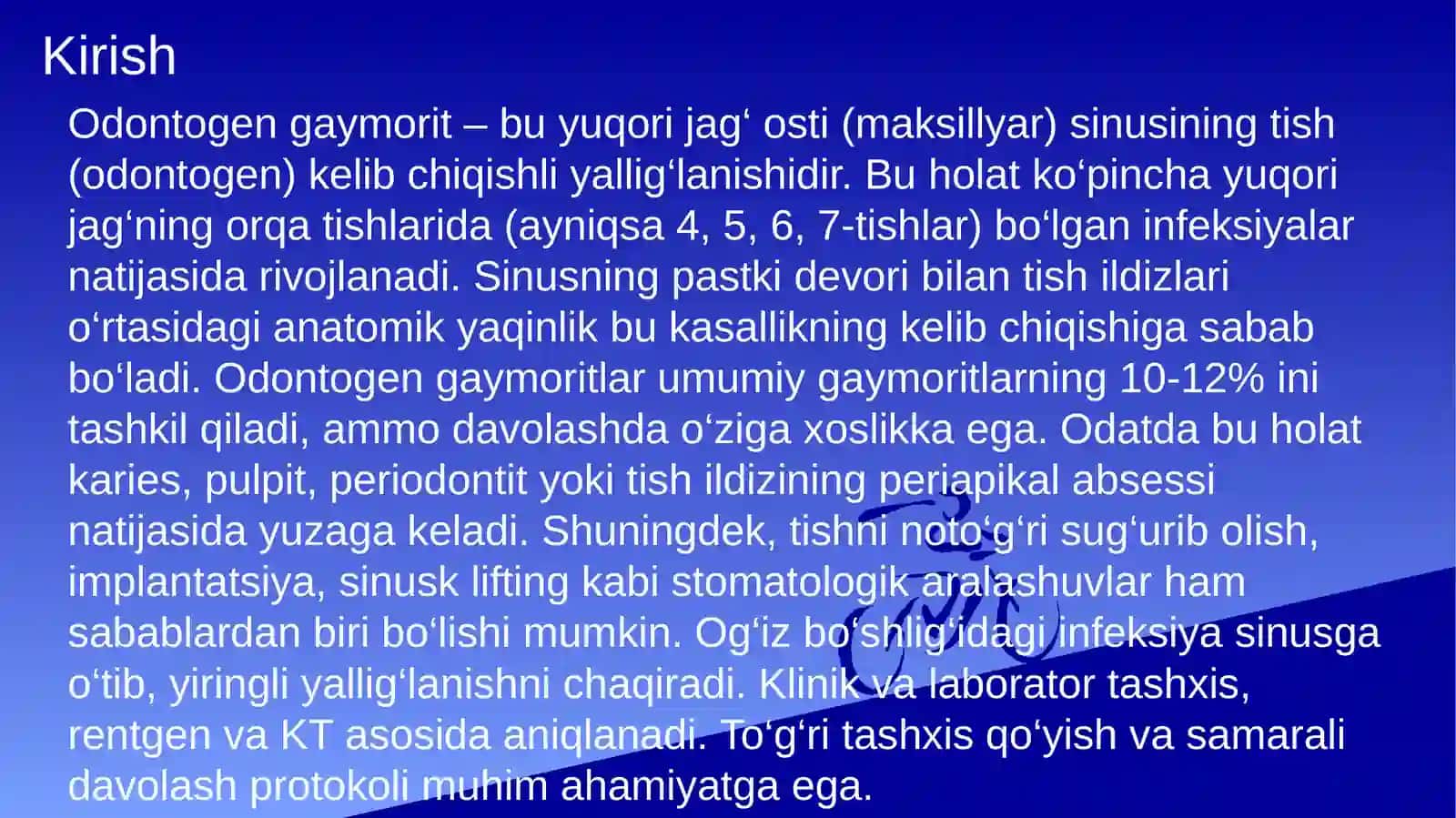 Odontogen gaymorit. Tashxislash va davolash usullari algoritmlari 3