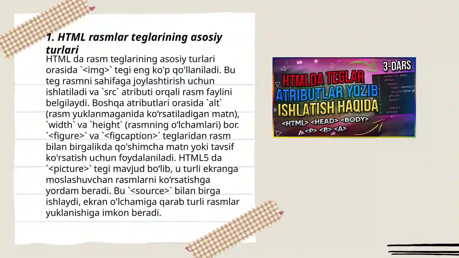 HTML tilida rasmlar hosil qilish teglari 3
