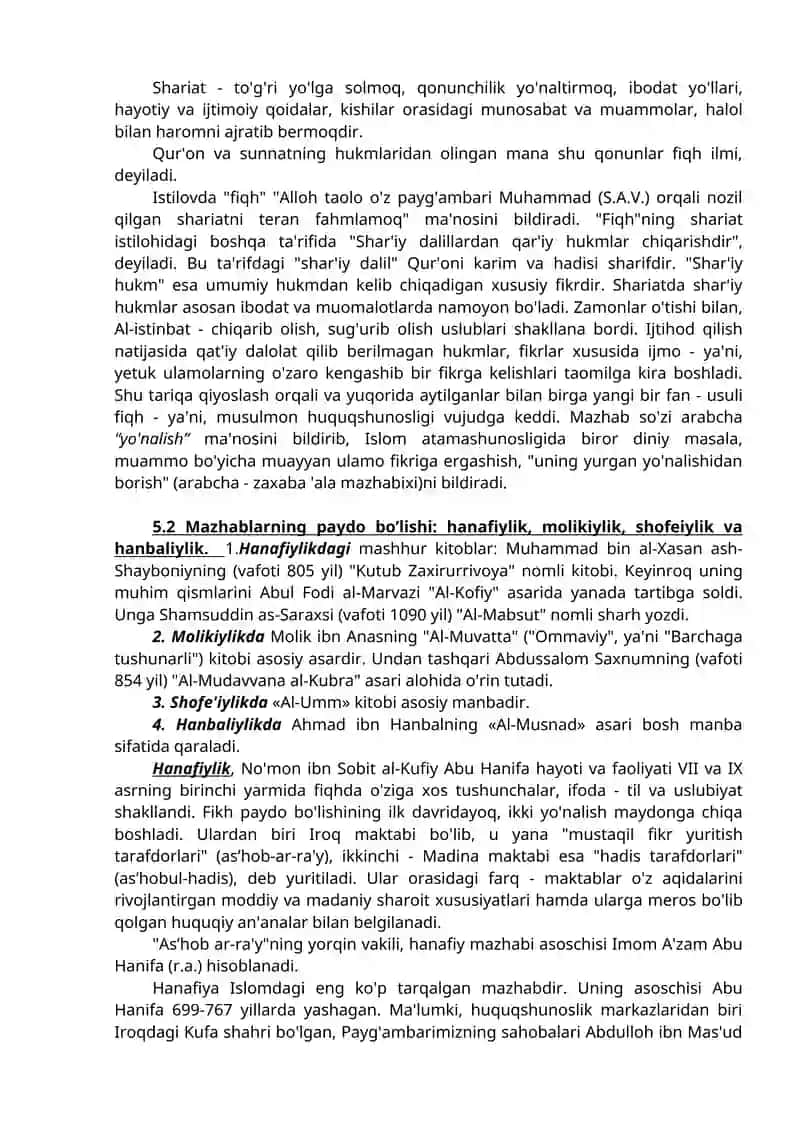 Xanafiya mazxabining o`rni 3