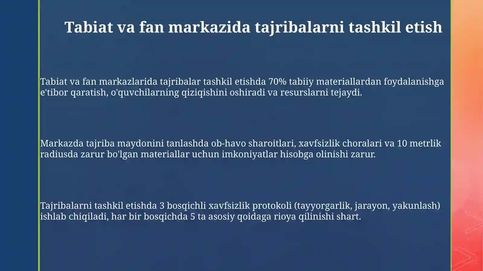 Tabiat va ilm fan markazida oddiy tajribalar tashkil etish 3