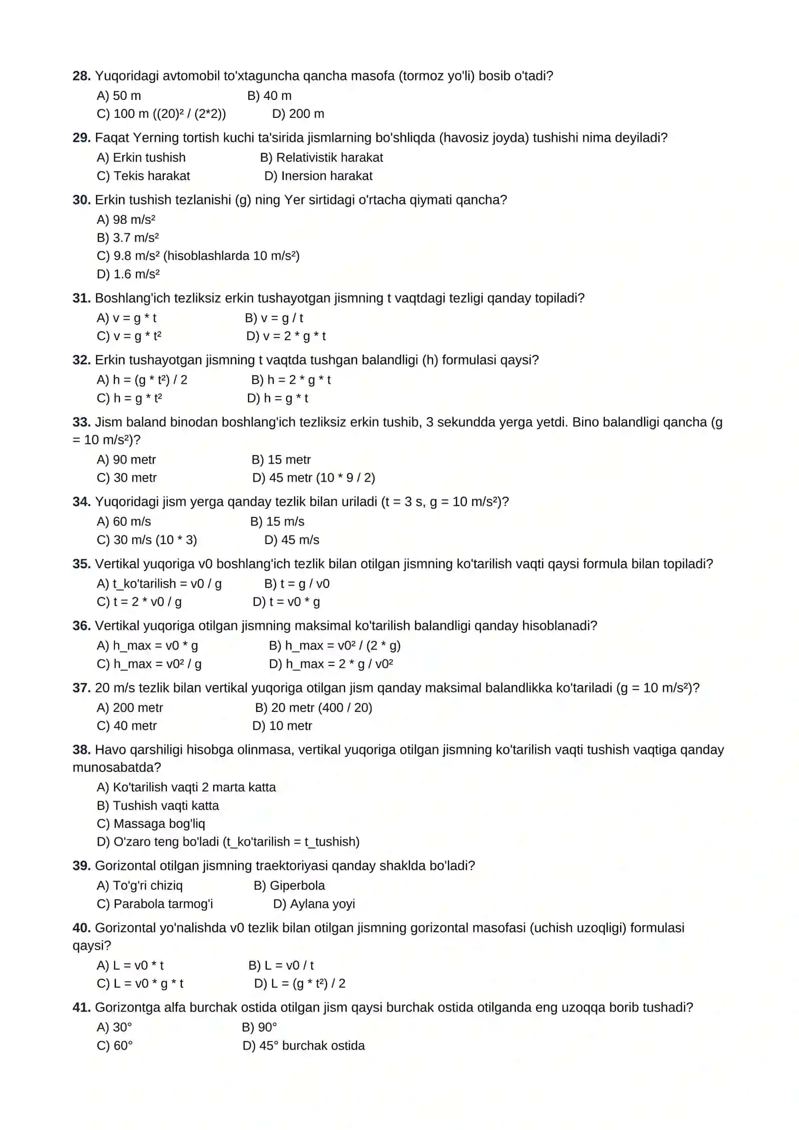 9-SINF FIZIKA FANIDAN TESTLAR TO'PLAMI 3
